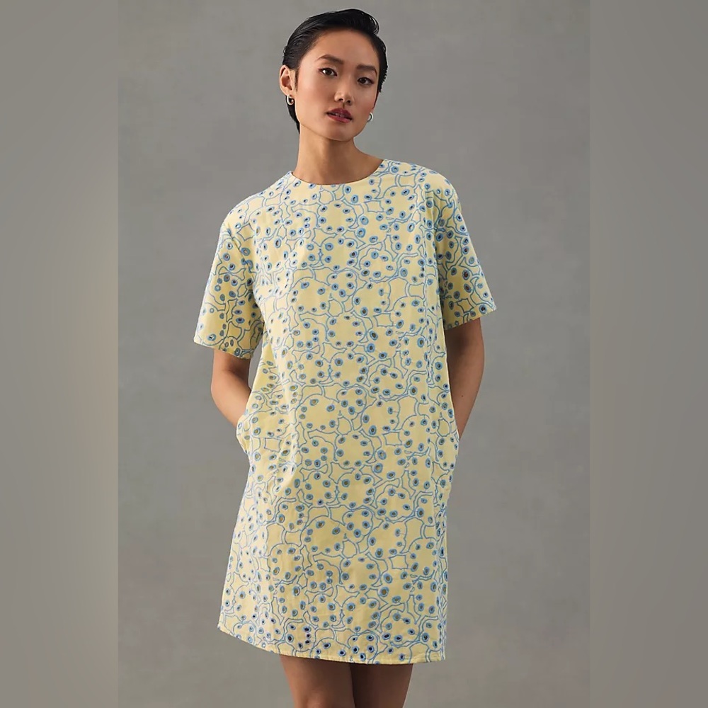 Marimekko Floral Yellow and Blue Mini Dress